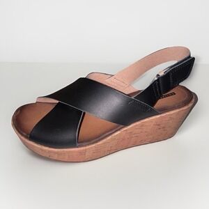 Clarks Stasha Hale Soft Cushion Wedge Slingback Sandal Womens Sz 8 Black Leather